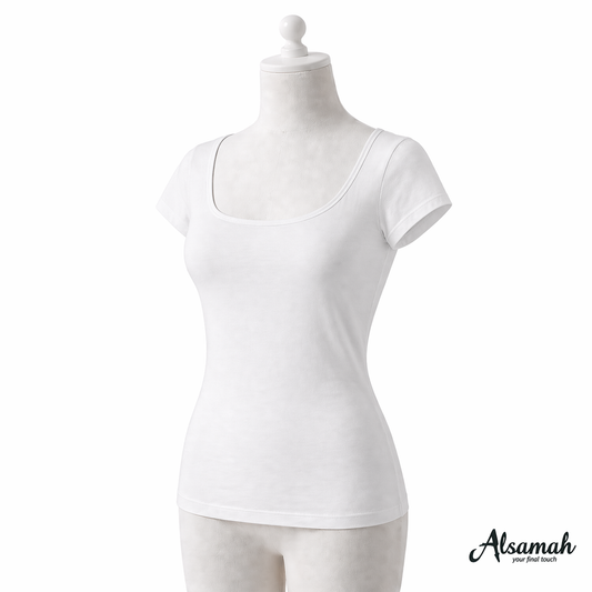 بدي نص كم قطن أبيض من السماح | Alsamah White Cotton Short Sleeve Top