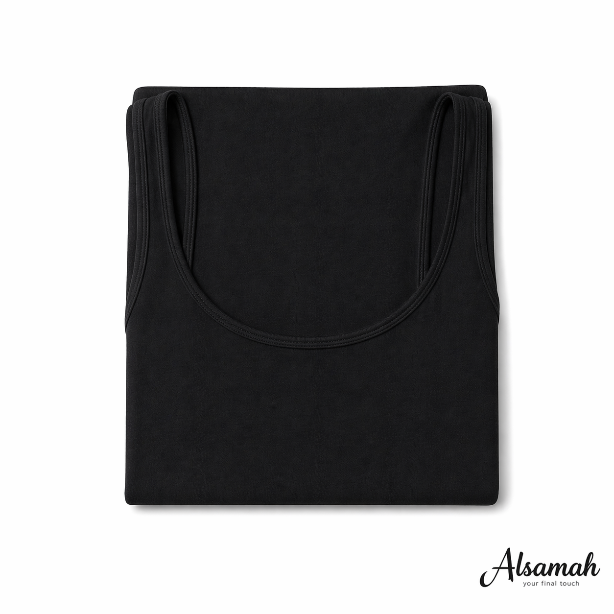 شيال بروتيل رفيع قطني أسود من السماح | Alsamah Black Thin Strap Cotton Camisole