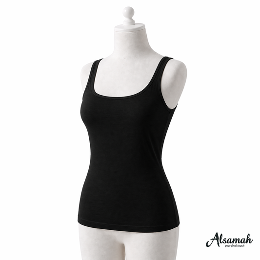 شيال عريض قطني نسائي أسود | Black Cotton Wide Strap Camisole