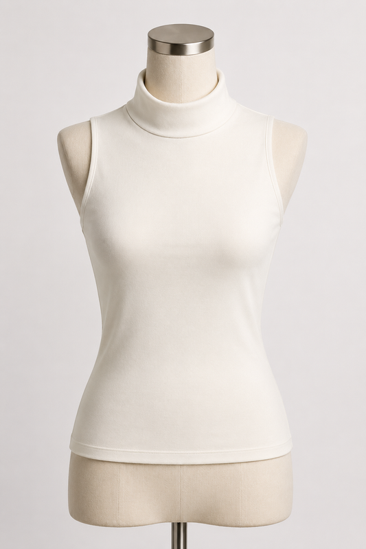 1257 | توب نسائي بياقة عالية بدون أكمام – Tolin تولين | Women's Sleeveless Mock Neck Top