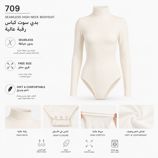709 - بودي سوت نسائي كبّاس كم طويل كوزا برقبة عالية | Koza Long Sleeve Snap Bodysuit with High Neck