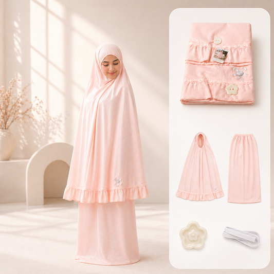 طقم صلاة نسائي قطعتين مع إكسسوارات لون زهري| Women’s 2-Piece Prayer Set with Accessories