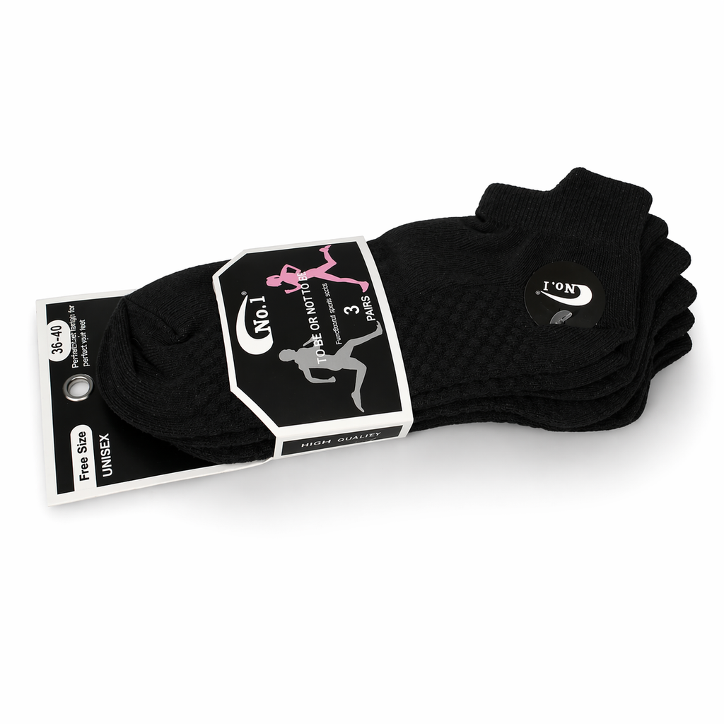 جوارب رياضي نسائي أسود 3 قطع | Women’s Black Sports Socks Set (3 Pairs)