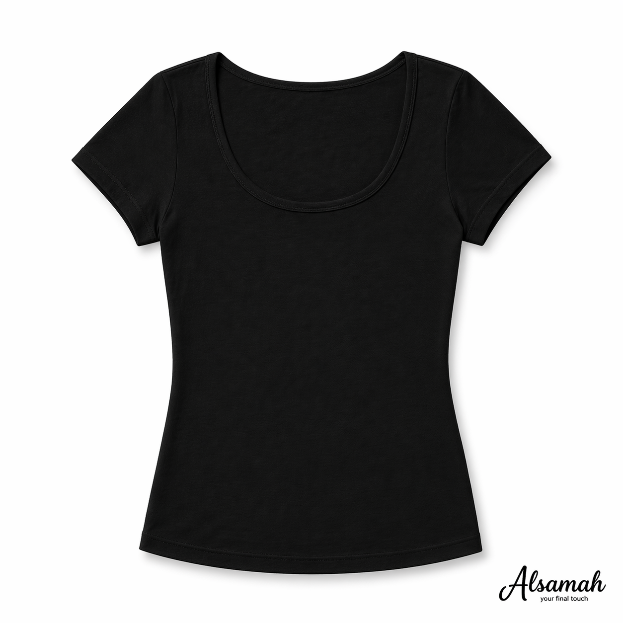 بدي نص كم قطن أسود من السماح | Alsamah Black Cotton Short Sleeve Top