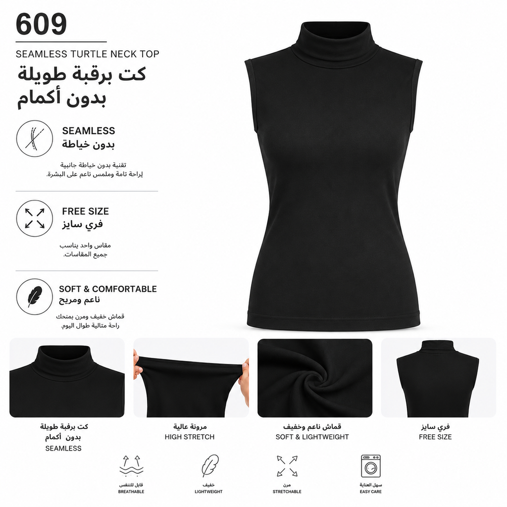609 | كت برقبة طويلة نسائي كوزا سيمليس – Koza Women Seamless Turtle Neck Top