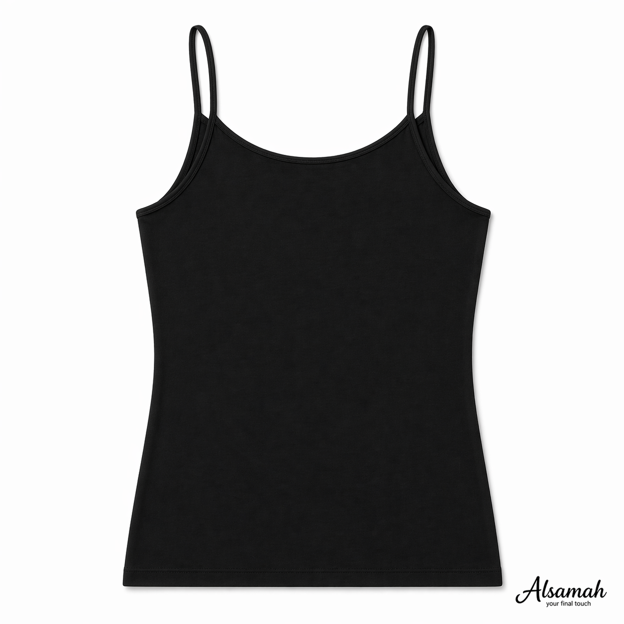 شيال بروتيل رفيع قطني أسود من السماح | Alsamah Black Thin Strap Cotton Camisole