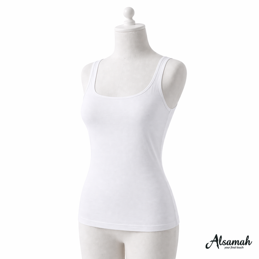 شيال عريض قطني نسائي أبيض | White Cotton Wide Strap Camisole