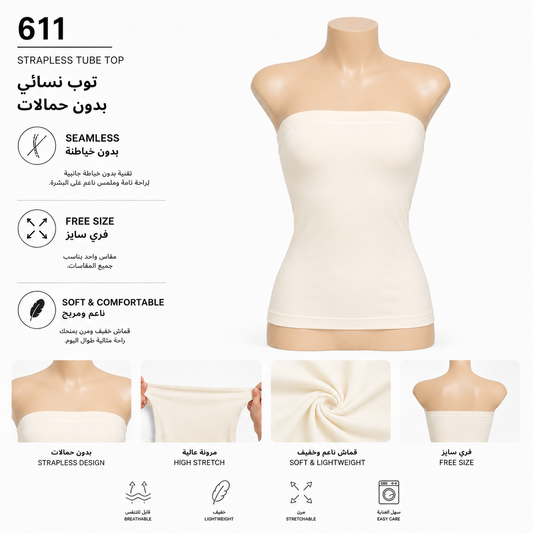 611 |  توب نسائي كوزا بدون حمالات – Koza Strapless Tube Top