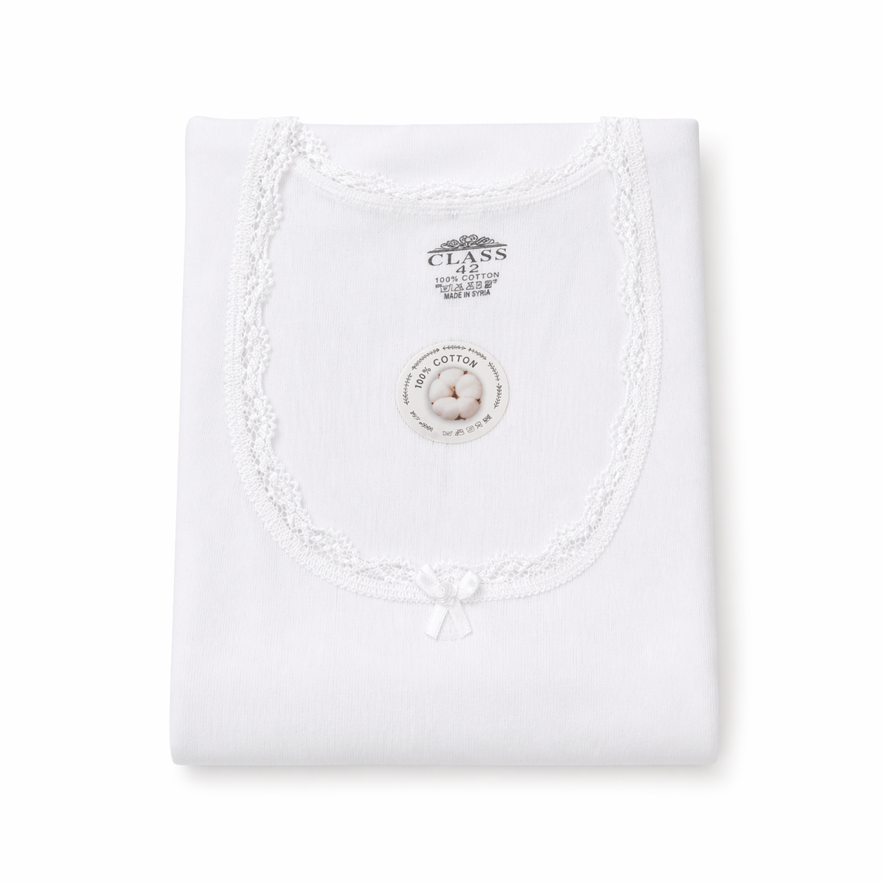 فانيلا نسائي أبيض بأكمام طويلة دانتيل قطنية | Women’s white Long Sleeve Lace Cotton Top