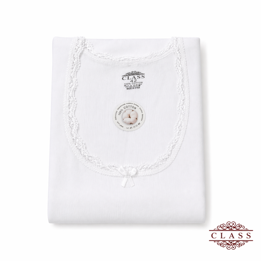 فانيلا نسائي أبيض بأكمام طويلة دانتيل قطنية | Women’s white Long Sleeve Lace Cotton Top