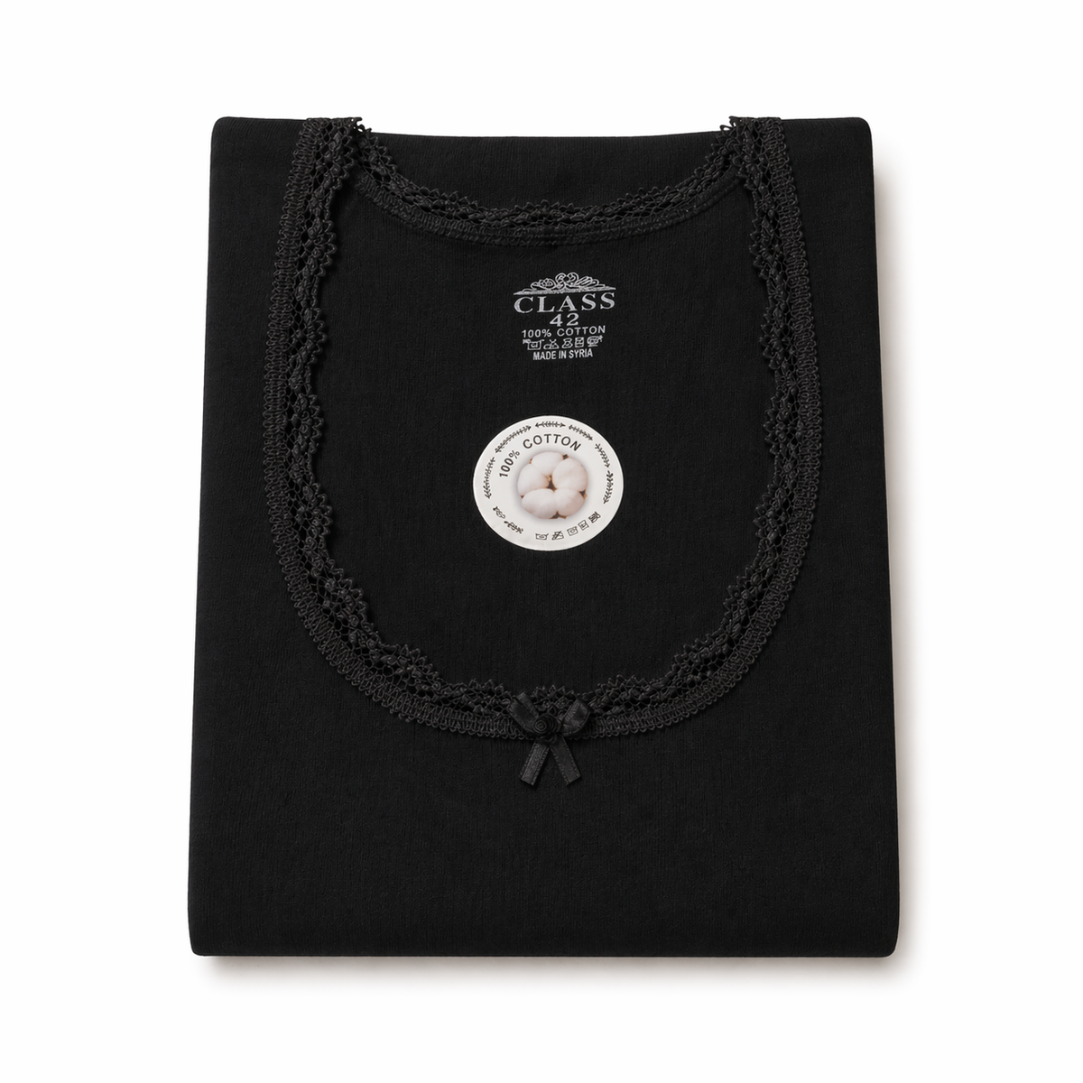 فانيلا نسائي أسود بأكمام طويلة دانتيل قطنية | Women’s Black Long Sleeve Lace Cotton Top