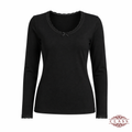فانيلا نسائي أسود بأكمام طويلة دانتيل قطنية | Women’s Black Long Sleeve Lace Cotton Top