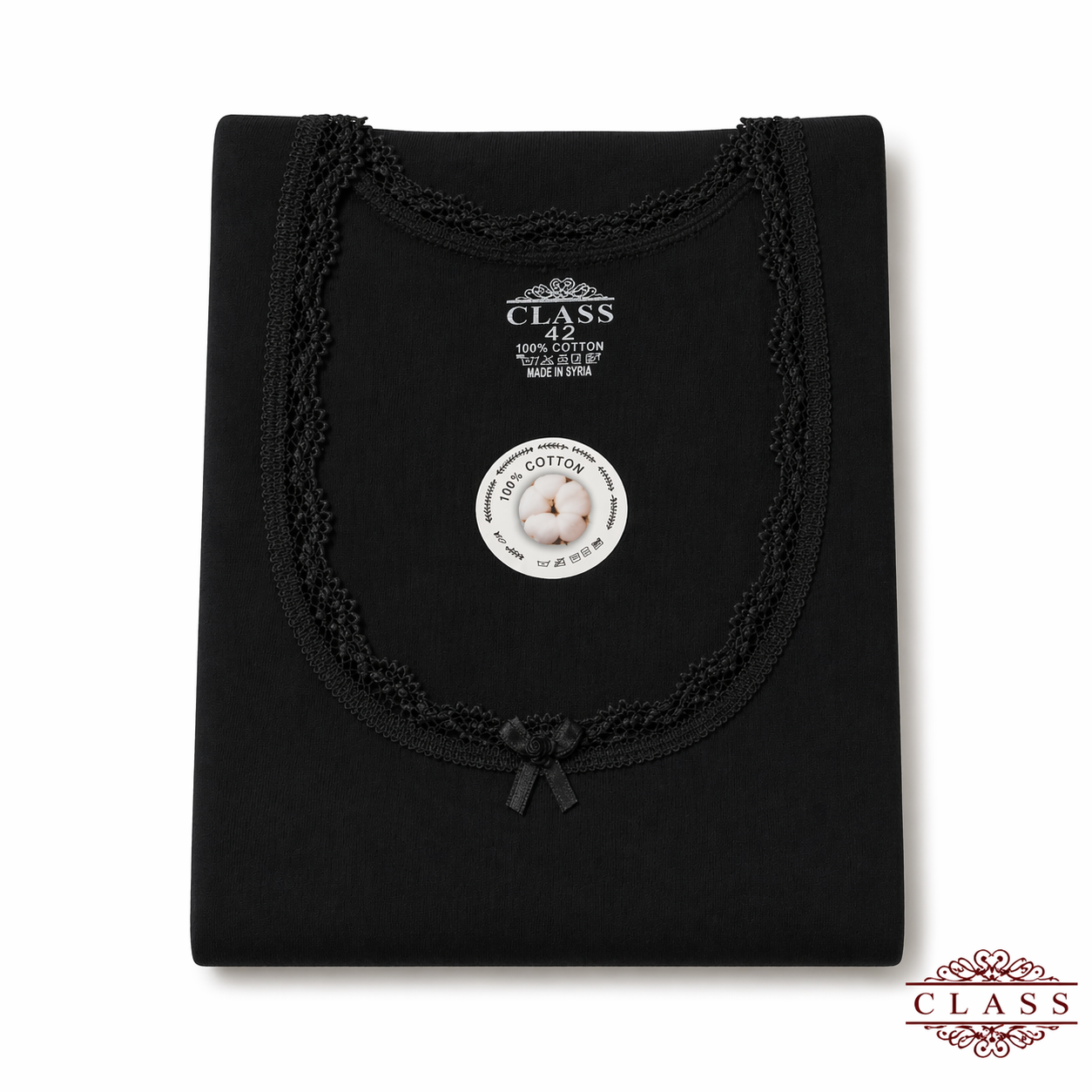 فانيلا نسائي نص كم دانتيل قطنية أسود | Women’s Short Sleeve Lace Cotton Top - Black
