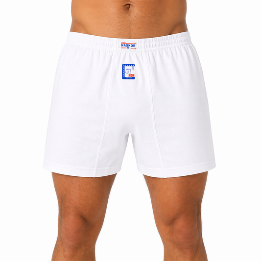 شورت رجالي قطني 100% أبيض مريح – سوبر حسكور | Super Haskor White Cotton Shorts