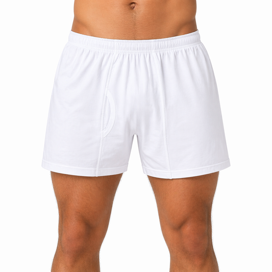 شورت رجالي قطني 100% بفتحة أمامية – OTS | Original Ten Stars White Cotton Shorts