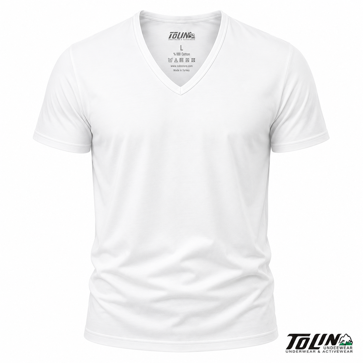 فانيلا رجالي أبيض نص كم قبة V تولين – Tolin Men's White V-Neck Short Sleeve Cotton T-Shirt