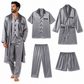 بجامة رجالية ستان تركية فاخرة 4 قطع | Luxury Turkish Men's Satin Pajama Set (4 Pieces)