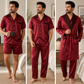 بجامة رجالية ستان تركية فاخرة 4 قطع | Luxury Turkish Men's Satin Pajama Set (4 Pieces)