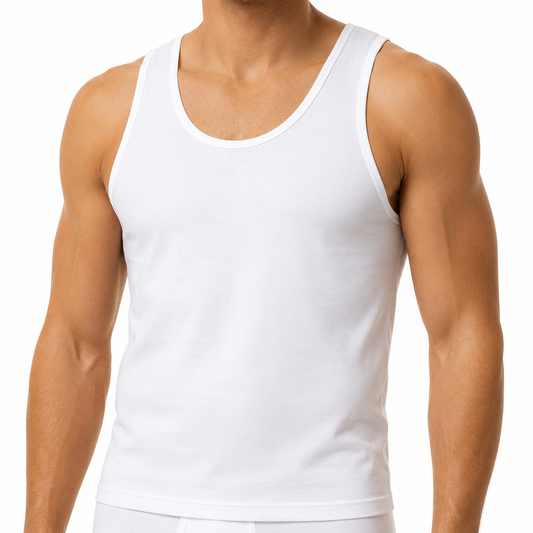 فانيلا شيّال رجالي أبيض قطن 100% داماس – Damas Men's White Cotton Tank Top