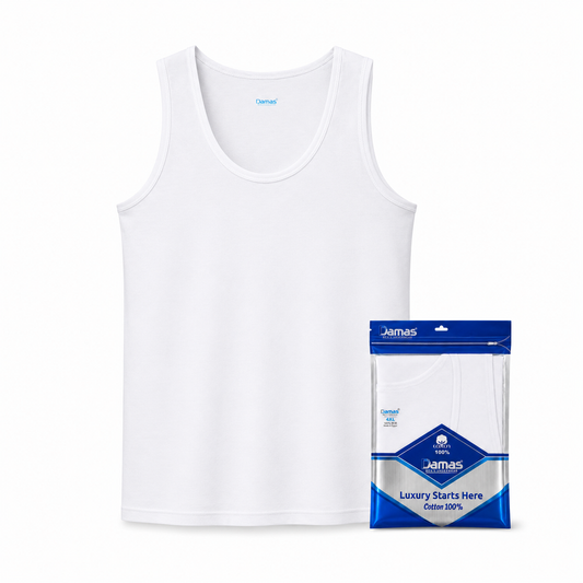 فانيلا شيّال رجالي أبيض قطن 100% داماس – Damas Men's White Cotton Tank Top