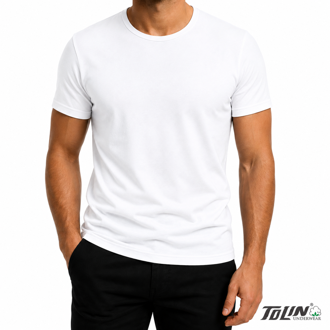 فانيلا رجالي أبيض نص كم تولين – Tolin Men's White Short Sleeve Cotton T-Shirt
