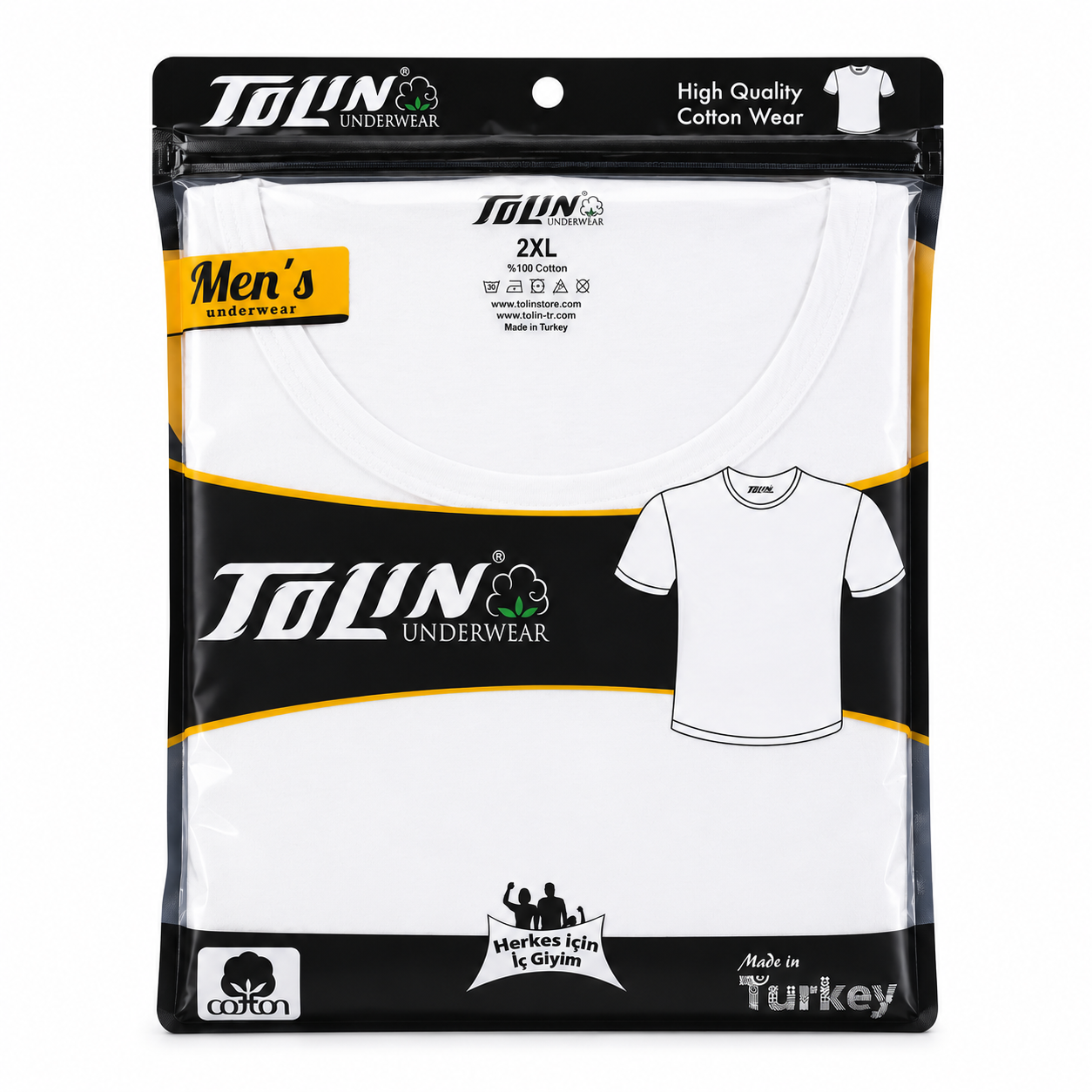 فانيلا رجالي أبيض نص كم تولين – Tolin Men's White Short Sleeve Cotton T-Shirt