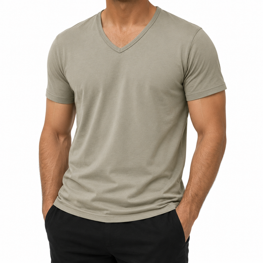 فانيلا رجالي ملون نص كم قبة V تولين – Tolin Men's V-Neck Short Sleeve Cotton T-Shirt