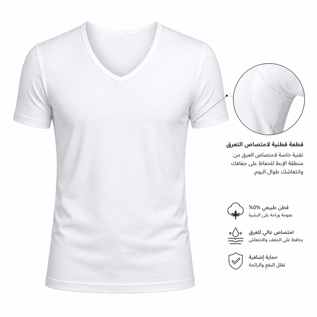 فانيلا نص كم قبة V قطن 100% حماية ضد التعرق (قطعتين) – السماح | Alsamah 2-Pack Anti-Sweat V-Neck Cotton Undershirt
