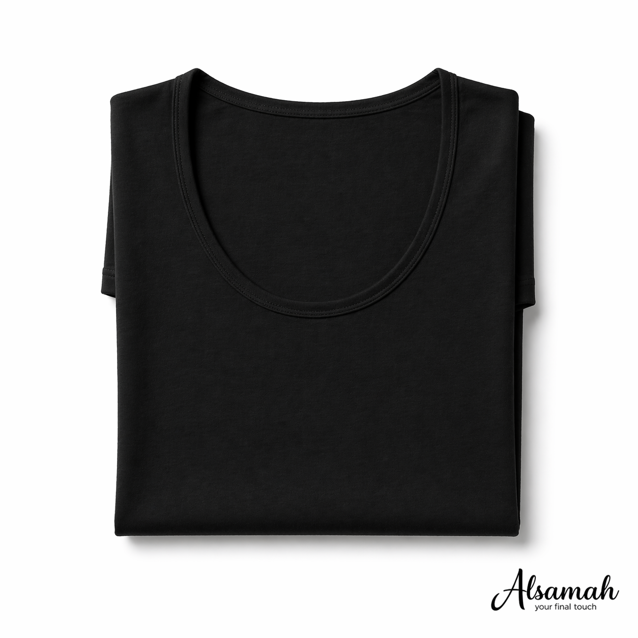 بدي نص كم قطن أسود من السماح | Alsamah Black Cotton Short Sleeve Top