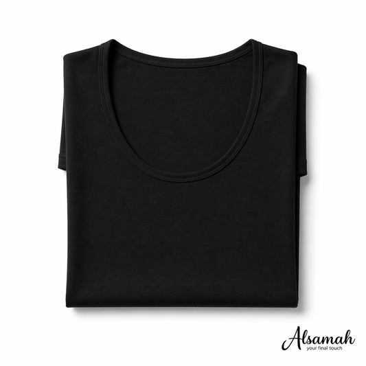 بدي نص كم قطن أسود من السماح | Alsamah Black Cotton Short Sleeve Top