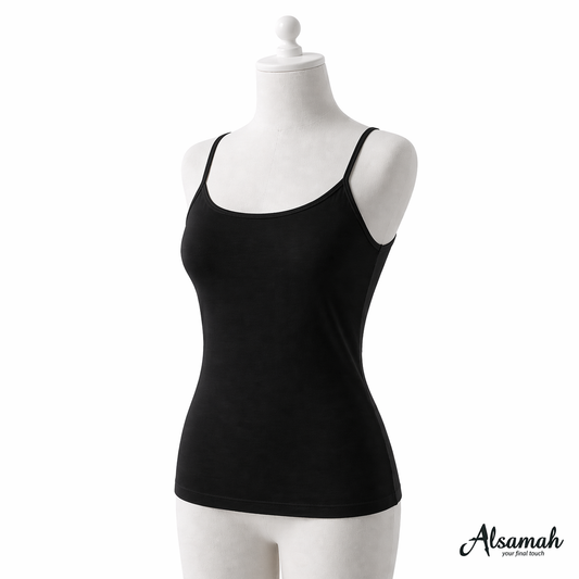 شيال بروتيل رفيع قطني أسود من السماح | Alsamah Black Thin Strap Cotton Camisole